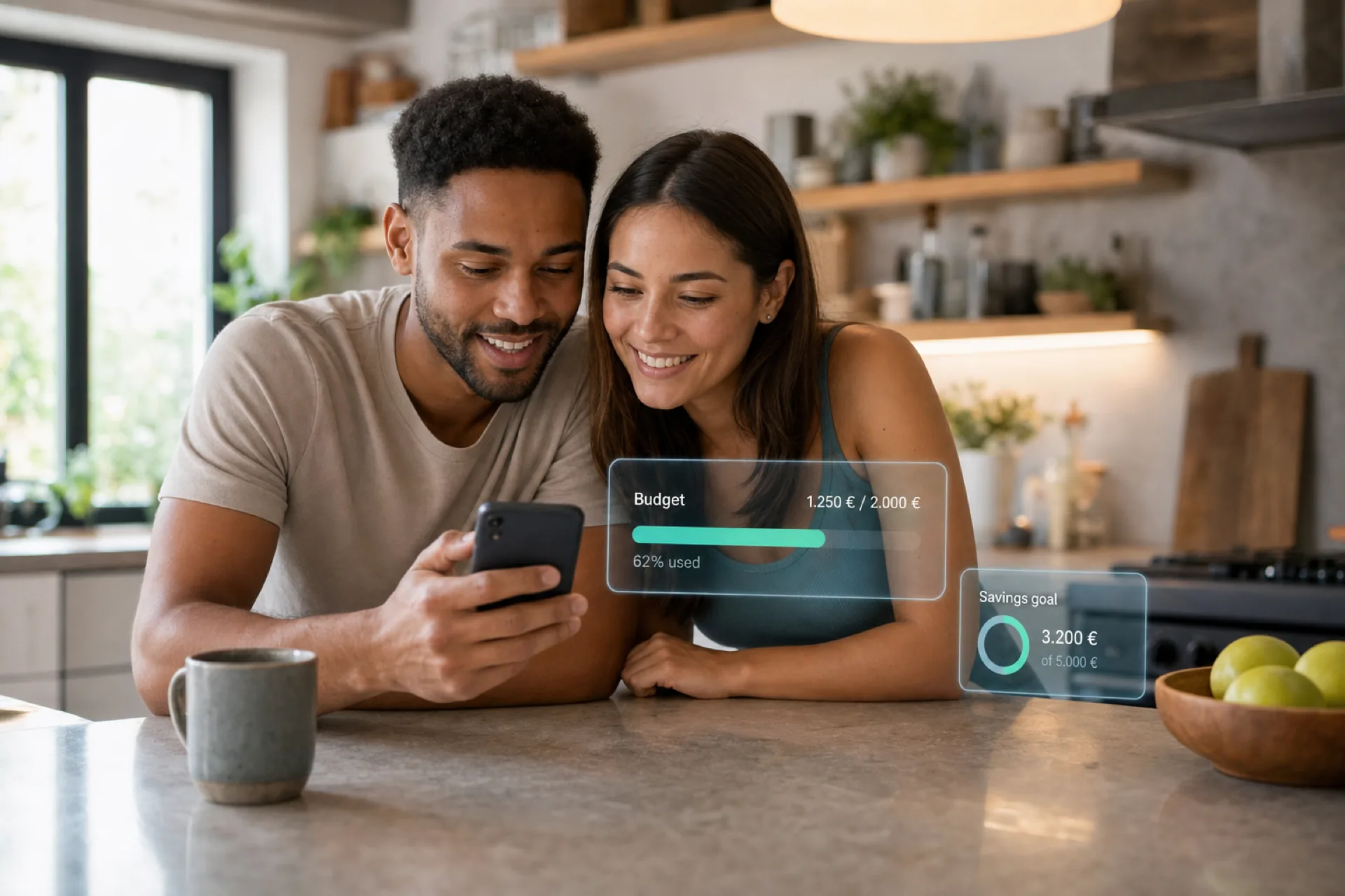 Couple reviewing household finances calmly at home