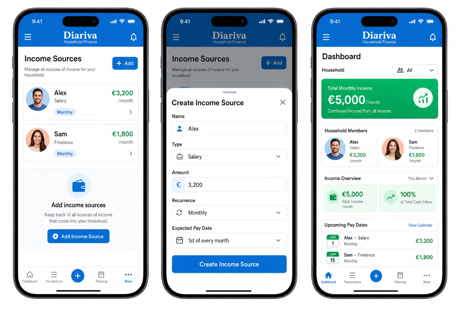 Couple viewing shared household income on the Diariva app