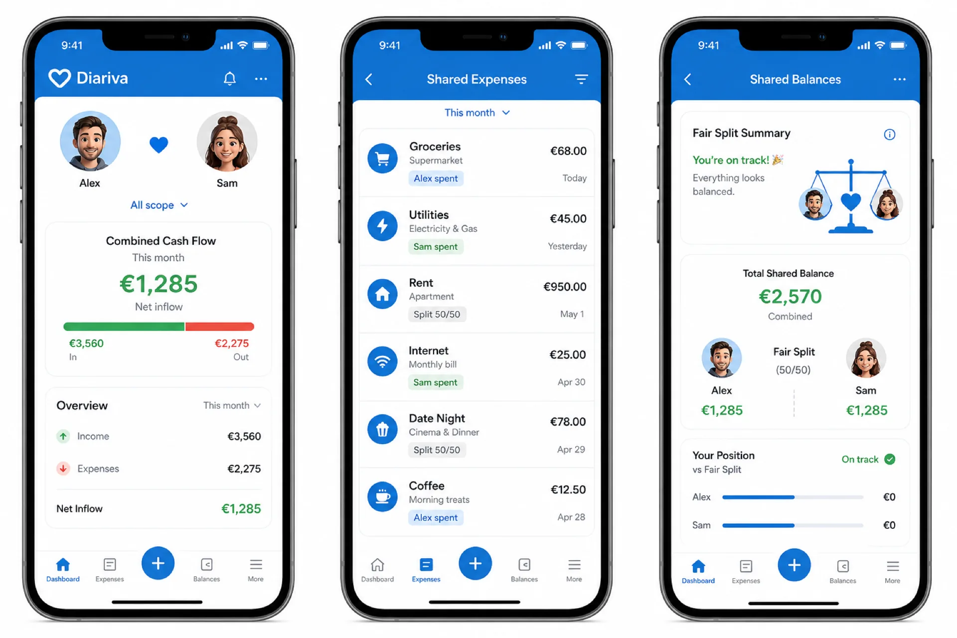 Couple household view with shared and private spending controls
