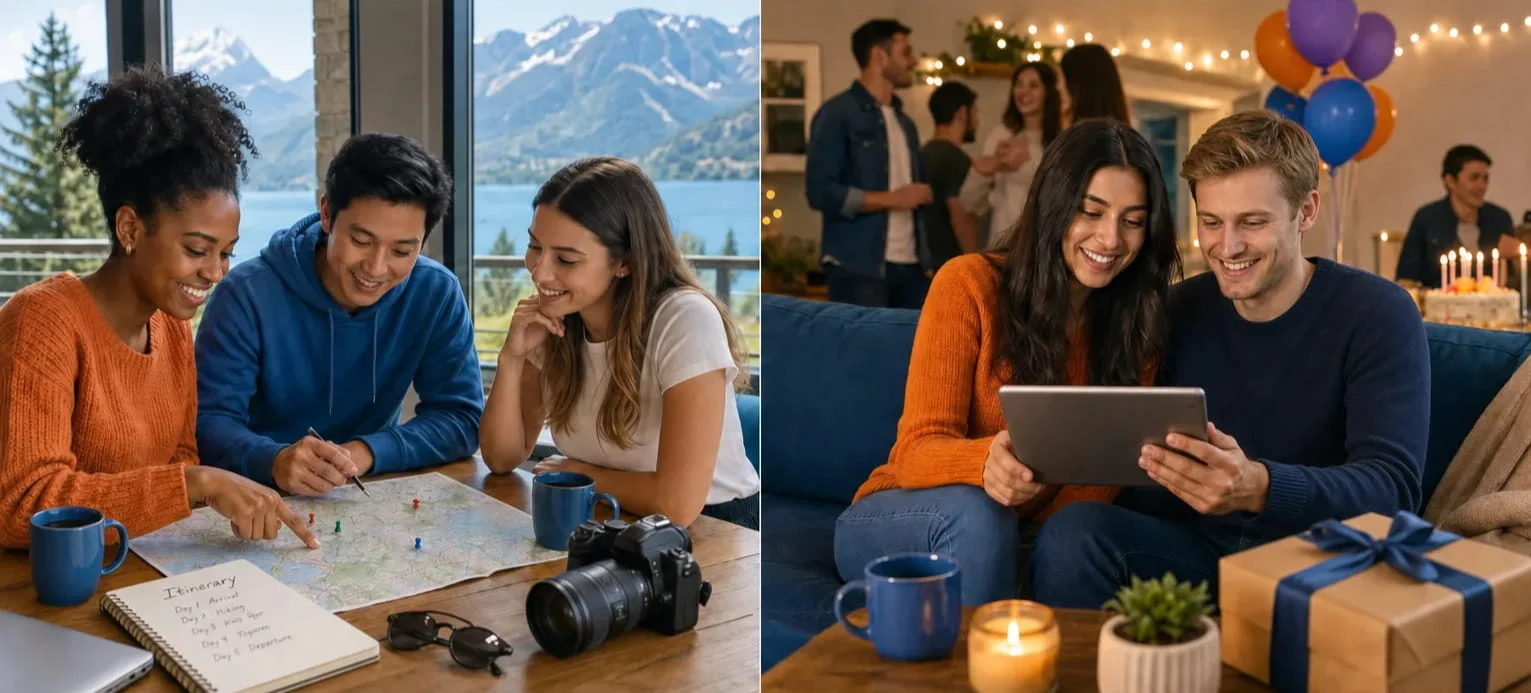 Groups for trips and parties—plan together, split smart, bring it home